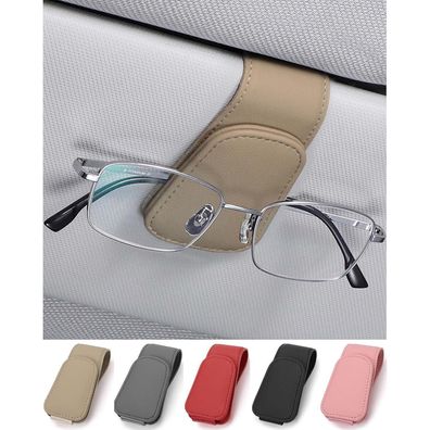 JEJA Brillenhalter für Auto Sonnenblende, aus Leder, Beige - Praktisches Visier