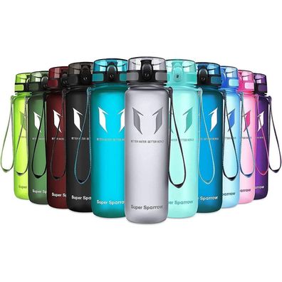 Super Sparrow Tritan Wasserflasche - 1000 ml Grau - BPA-frei, auslaufsicher