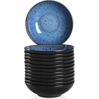vancasso BUBBLE 12-teiliges Suppenteller-Set aus Steinzeug, 950ml, Blau, für
