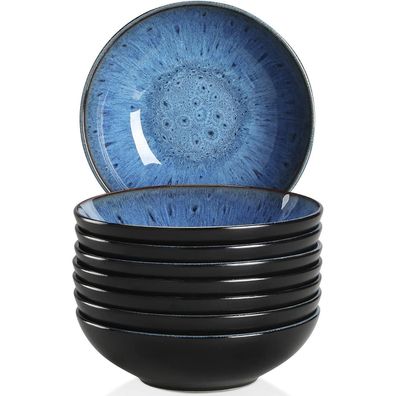 vancasso BUBBLE 8-teiliges Suppenteller Set aus Steinzeug, 950ml, Blau, für bis
