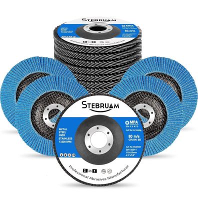 Stebruam 12x Fächerschleifscheiben 115mm K80 für Winkelschleifer - Metall, Holz