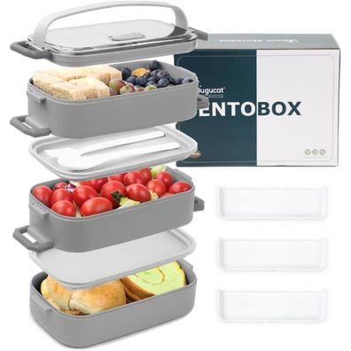 Bugucat Lunchbox 2400ML, 3 in 1 Bento Box Brotdose Auslaufsicher mit Fächern