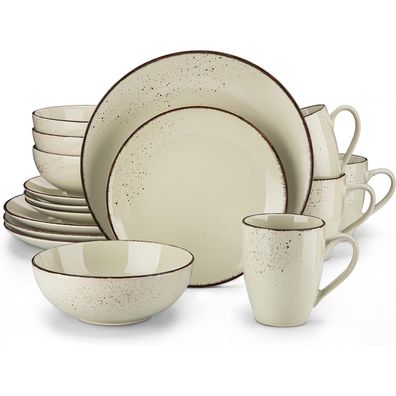 vancasso Navia Geschirrset 16-teilig, Steingut Kombiservice, Vintage Natur