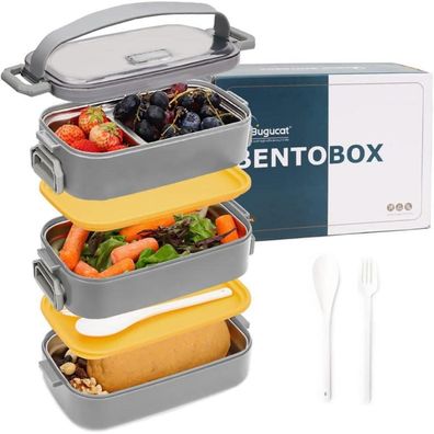 Bugucat Lunchbox Edelstahl 1700ML, Bento Box Brotdose Auslaufsicher mit Fächern