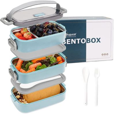 Bugucat Lunchbox Edelstahl 1700ML, Auslaufsichere Bento Box mit Fächern und
