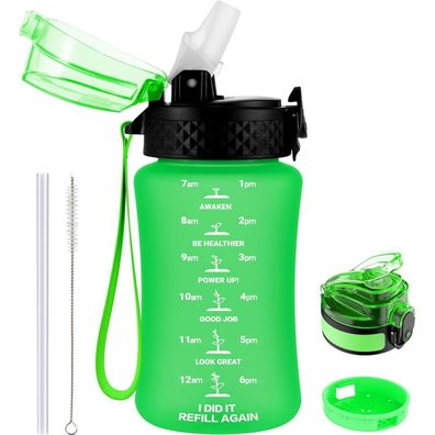 GOPPUS Kinder Trinkflasche 350ml mit Strohhalm, Zeitmarkierung und Trageriemen