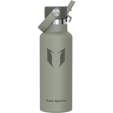 Super Sparrow Edelstahl Trinkflasche mit Strohhalm - 500 ml C-Salbei