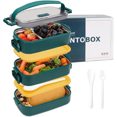 Bugucat Lunchbox Edelstahl 1700ML, auslaufsichere Bento Box mit Fächern und