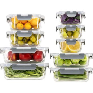 Genicook 18-teiliges Glas-Frischhaltedosen-Set mit Deckel, luftdicht und