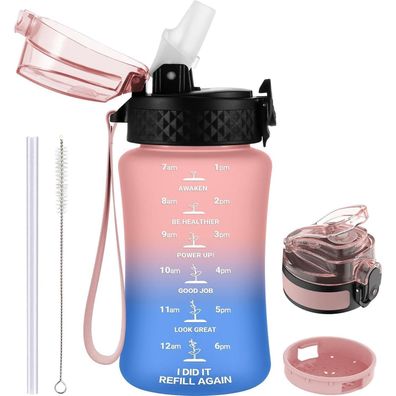 GOPPUS Trinkflasche Kinder 350ml mit Strohhalm, Zeitmarkierung, auslaufsicher