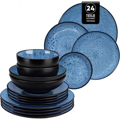 vancasso BUBBLE Tafelservice 24-teilig für 6 Personen aus Steingut, blau