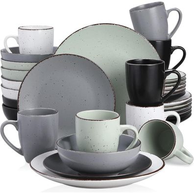 vancasso MODA Tafelservice Steingut, 32-teiliges Kombiservice Vintage Look, 8