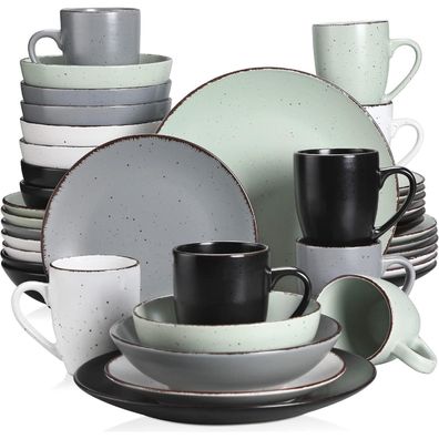 vancasso MODA Tafelservice Steingut 40-teilig Vintage Look Mehrfarbig