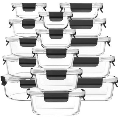 Fenger Meal Prep Glasboxen mit Deckel, 15 Stück Frischhaltedosen auslaufsicher