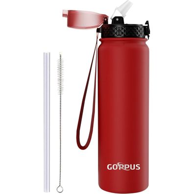 GOPPUS 1L Thermosflasche mit Strohhalm, doppelwandig Edelstahl, auslaufsicher