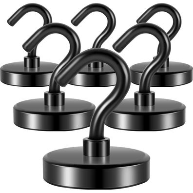 Neosmuk Schwarze Magnethaken, 6er-Pack, extra stark, 50kg Haltekraft