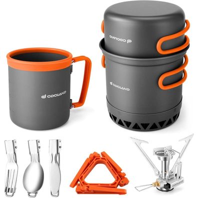 Odoland Camping Geschirr Set 10-teilig Outdoor Kochgeschirr Aluminium Camping