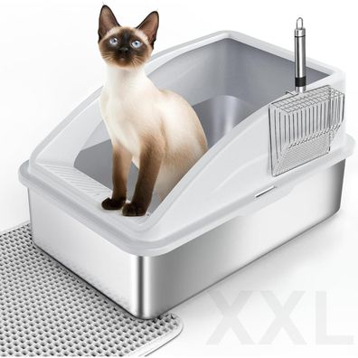 Furtime Katzenklo Edelstahl XXL 42L, Auslaufsicher mit Metallschaufel