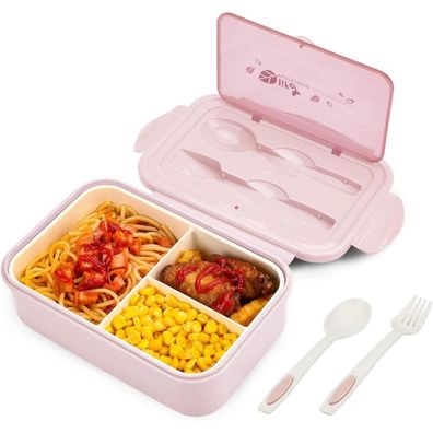 BIBURY Lunch Box Bento Box mit 3 Fächern und Besteck, Auslaufsicher