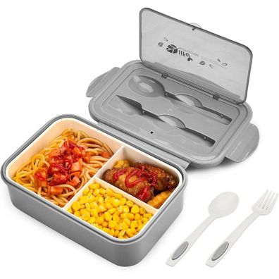 BIBURY Lunch Box Bento Box mit 3 Fächern und Besteck, auslaufsicher