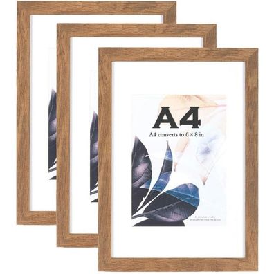 Scholartree Holz-Bilderrahmen A4 im 3er-Set mit Passepartout, Braun