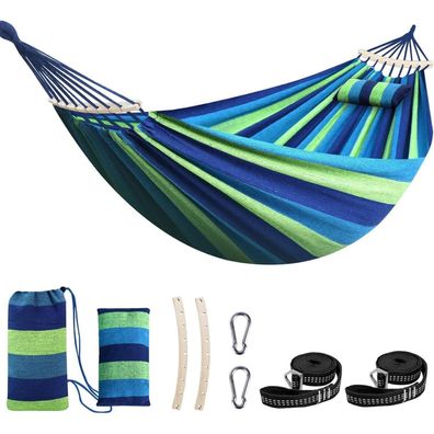 Chihee Hängematte aus Baumwolle, Blau/Grün Gestreift, 270x150cm, bis 300kg