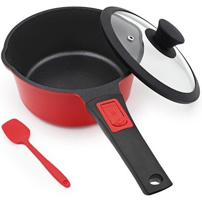 Bobikuke Kasserolle 18cm mit Deckel, 2L Antihaft-Stielkasserolle mit