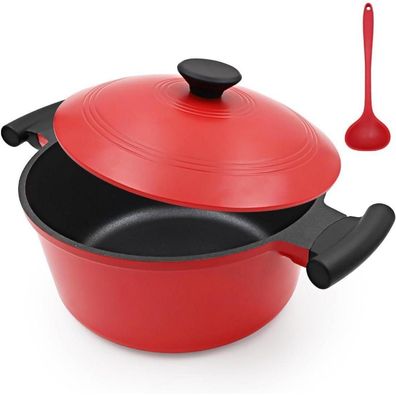 Bobikuke Kochtopf 24 cm mit Deckel, 5L Stielkasserolle Antihaftbeschichtung