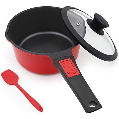 Bobikuke Kasserolle 16cm mit Deckel, 1.5L Antihaft-Stielkasserolle mit