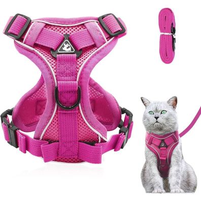 Grantop Verstellbares Katzengeschirr Ausbruchsicher mit Leine Set, Rosa M