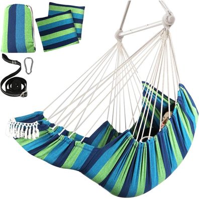 Chihee Hängesessel Blau/Grün Gestreift mit 2 Kissen, Fußstütze und