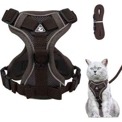 Grantop Verstellbares Katzengeschirr Ausbruchsicher mit Leine Set, Softgeschirr