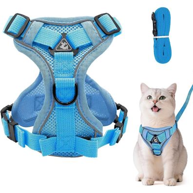 Grantop Verstellbares Katzengeschirr Ausbruchsicher mit Leine Set, Softgeschirr