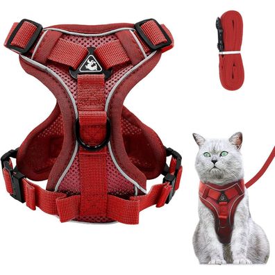 Grantop Verstellbares Katzengeschirr Ausbruchsicher mit Leine Set, Rot M