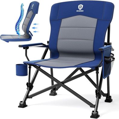 EVER Advanced Campingstuhl XL Faltbar 230KG Belastbar, Blau, mit Getränkehalter