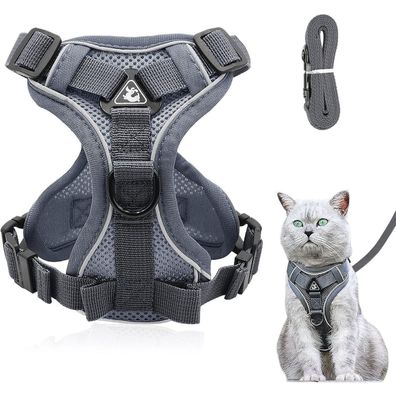 Grantop Verstellbares Katzengeschirr Ausbruchsicher mit Leine Set, Softgeschirr