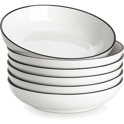 Malacasa Serie Regular 6-teiliges Pastateller-Set, cremig-weiß mit schwarzem