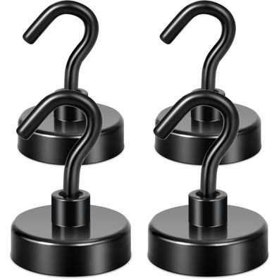 Neosmuk Schwarze Magnethaken, 4er-Pack, extra stark mit 30kg Haltekraft, ideal