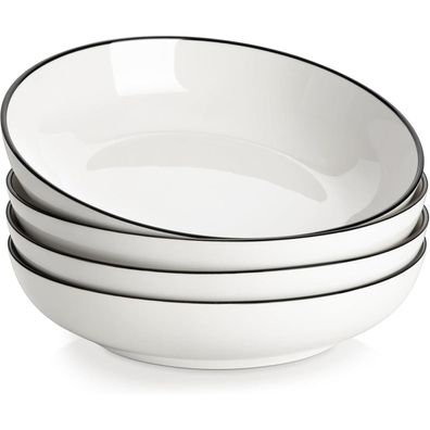 Malacasa Serie Regular 4-teiliges Pastateller-Set, cremig-weiß mit schwarzem