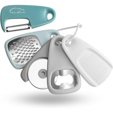 Küchenhelfer Set 5-teilig Edelstahl: Reibe, Mühle, Pizzaschneider