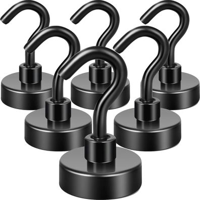 Neosmuk Schwarze Magnethaken, 6er-Pack, 20kg Hochleistungs-Erdmagnete mit Haken