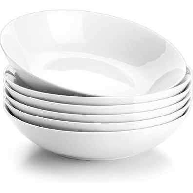 Malacasa Serie Regular 6er Pastateller Set, Cremeweißes Porzellan, 8 Zoll, 900ml