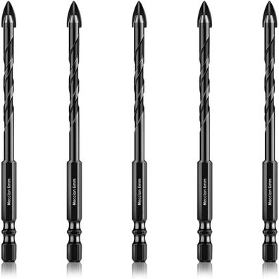 Meccion 5tlg. 6mm Fliesen- und Glasbohrer Set mit Wolframkarbid-Kreuzspitze