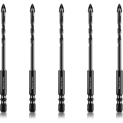 Meccion 5tlg. Fliesenbohrer Set 5mm - Professionelle Wolframkarbid Kreuzbohrer