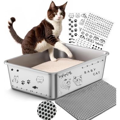 Lohofrnny Edelstahl Katzenklo XXL, 50x35x20cm, Geruchsfrei, Leicht zu Reinigen