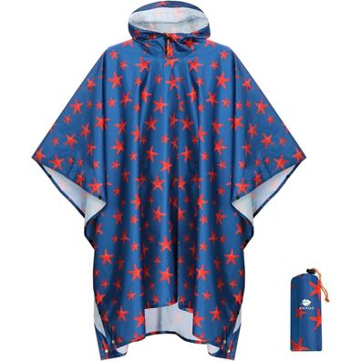ANYOO Leichter Wasserdichter Regenponcho mit Kapuze - Wiederverwendbar