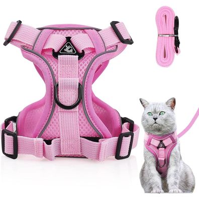 Grantop Verstellbares Katzengeschirr Ausbruchsicher mit Leine Set, Softgeschirr