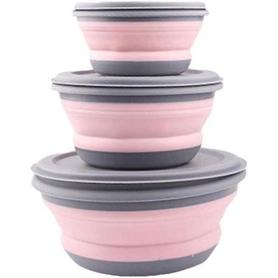 Razatik 3er Set faltbare Silikonschüsseln mit Deckel - Pink, ideal für Camping