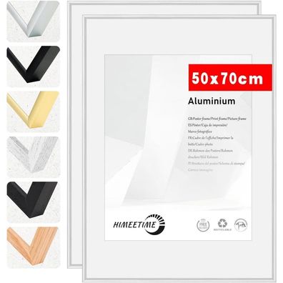 Himeetime 2x Bilderrahmen 50x70 cm Silber Metall Rahmen für Poster, Dokumente