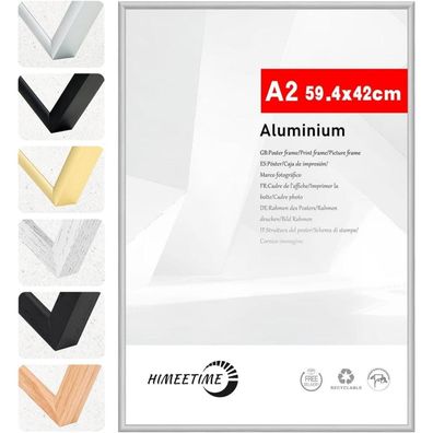 Himeetime Bilderrahmen A2 (42x59,4 cm) Silber Metall Rahmen für Dokumente